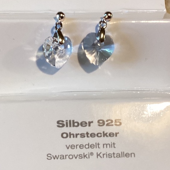 Sterling Silver With Swarovski Crystals Heart Dangle Earrings - Picture 3 of 11